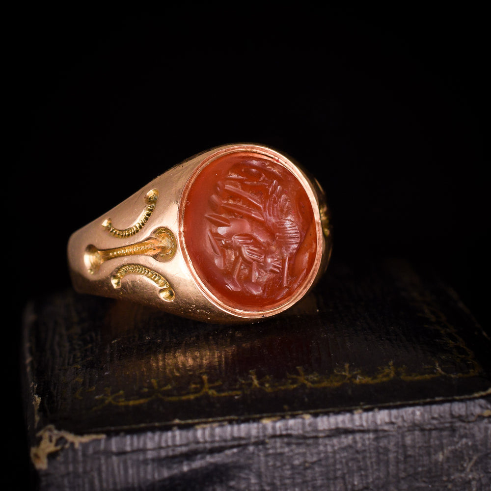 Victorian Signet Ring with Roman She-Wolf Intaglio