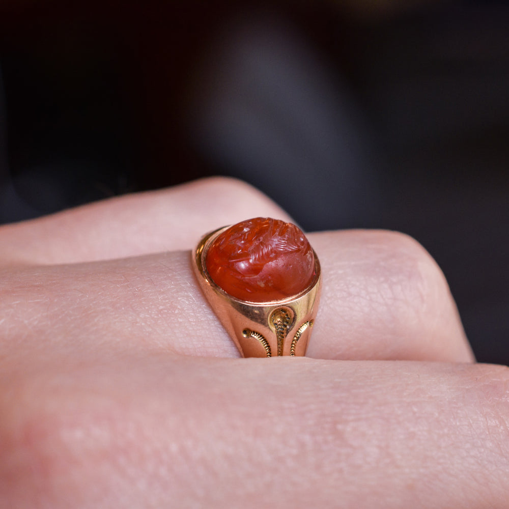 Victorian Signet Ring with Roman She-Wolf Intaglio