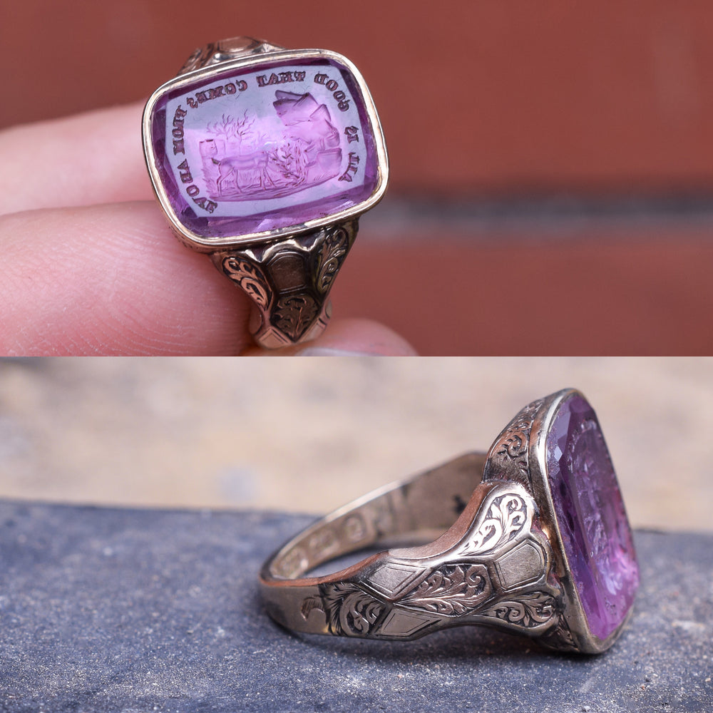 Mid-Victorian Amethyst Intaglio Signet Ring