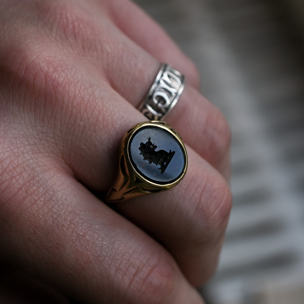 Victorian Heraldic Lion's Head Intaglio Signet Ring