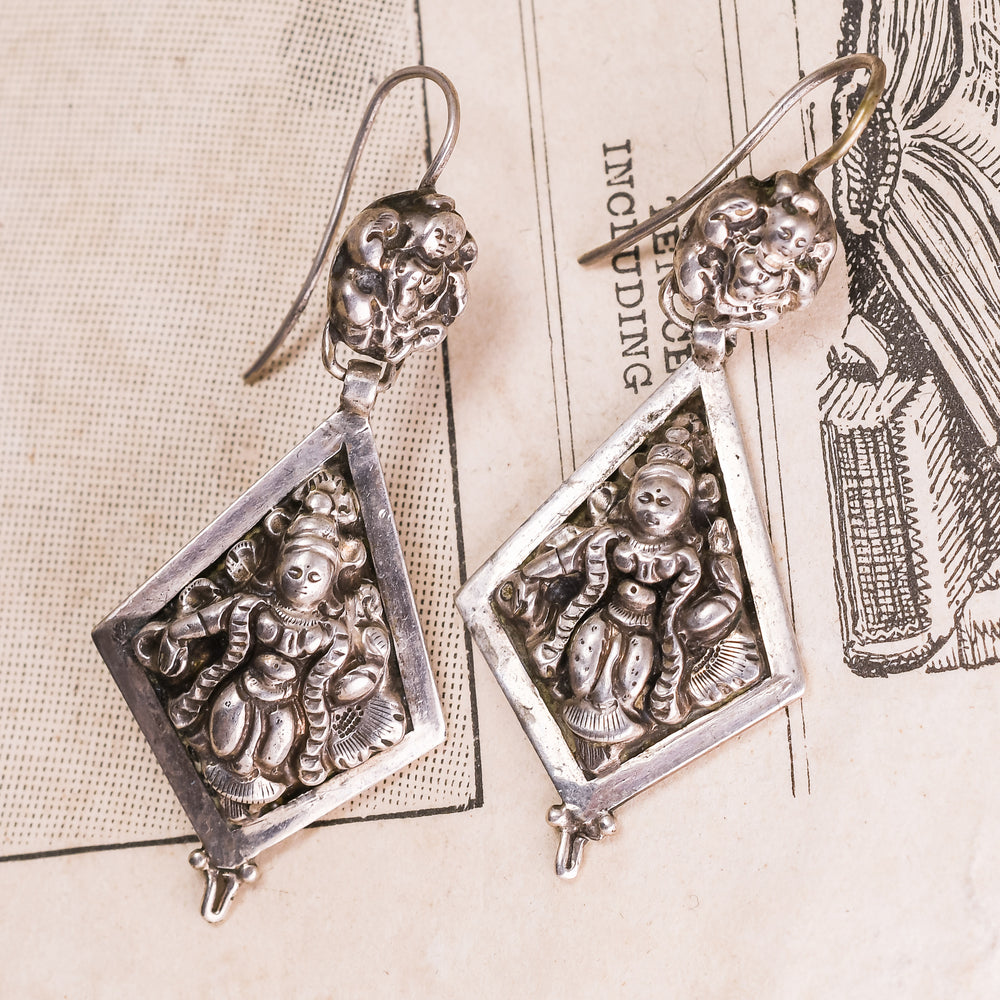 Victorian Silver Snake Goddess Earrings