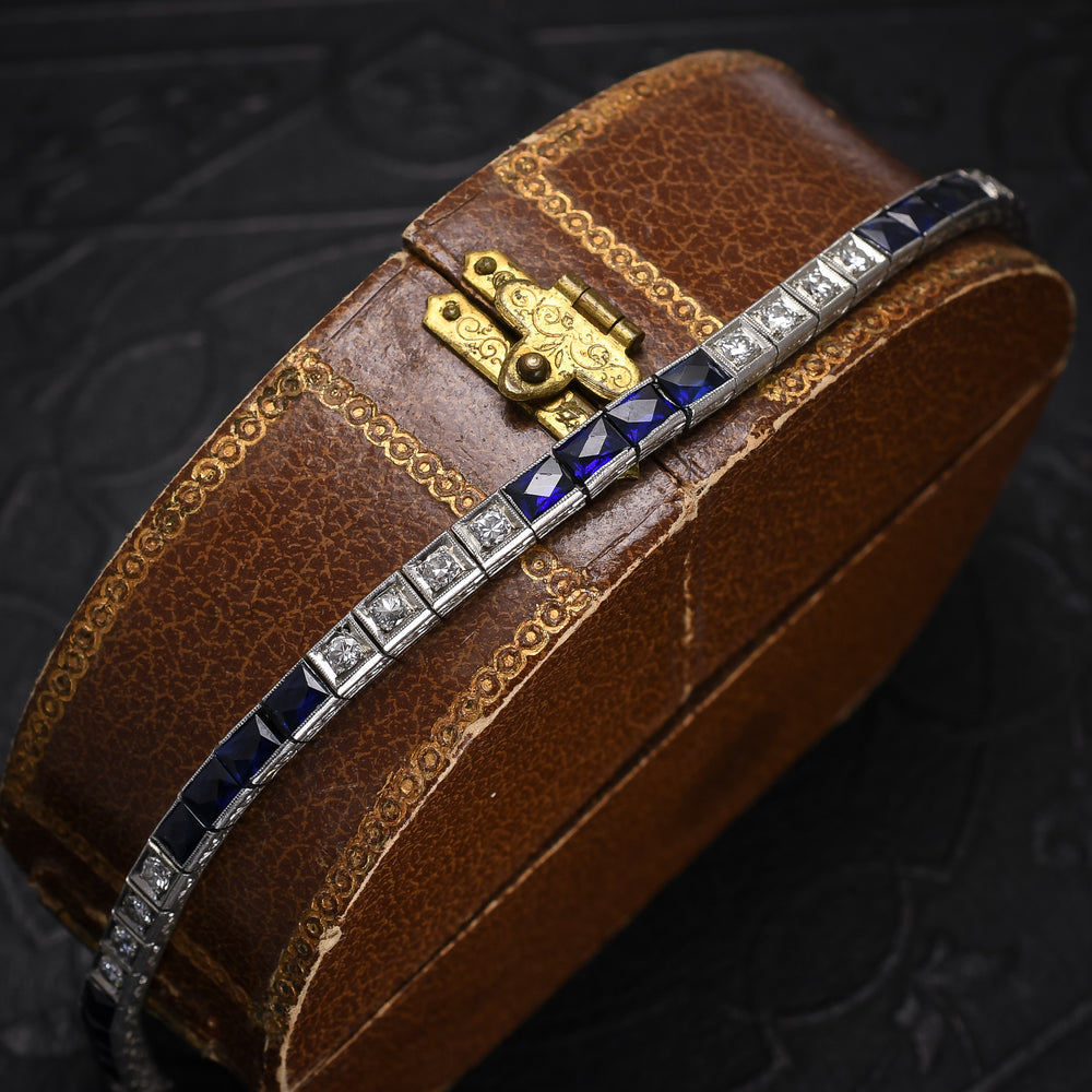 Art Deco Sapphire & Diamond Line Bracelet