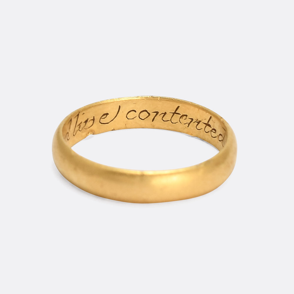 18th Century Gold Posy Ring Hearyts United Live Contented