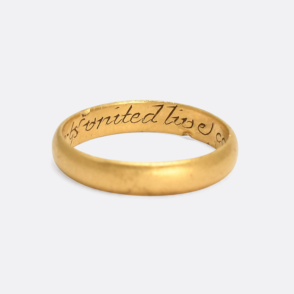 18th Century Gold Posy Ring Hearyts United Live Contented
