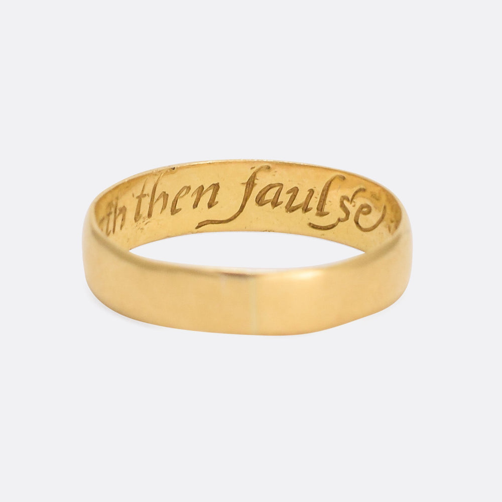 18th Century Gold Posy Ring Rather death then faulse of faythe