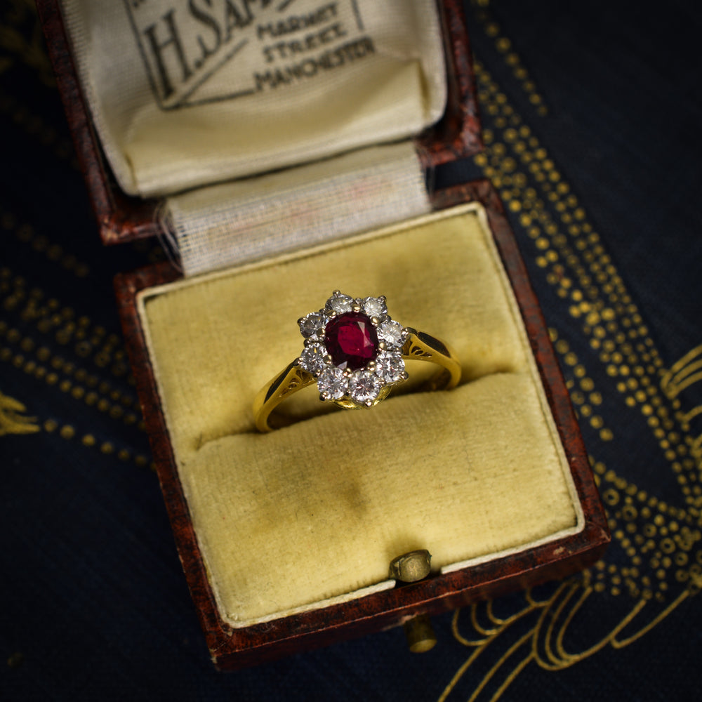 Vintage Ruby & Diamond Cluster Ring