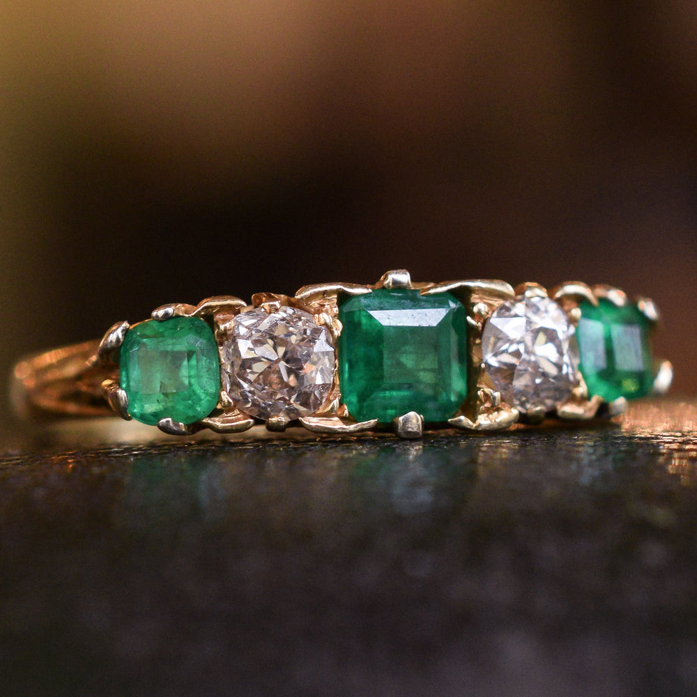 Victorian Emerald & Diamond 5-Stone Ring