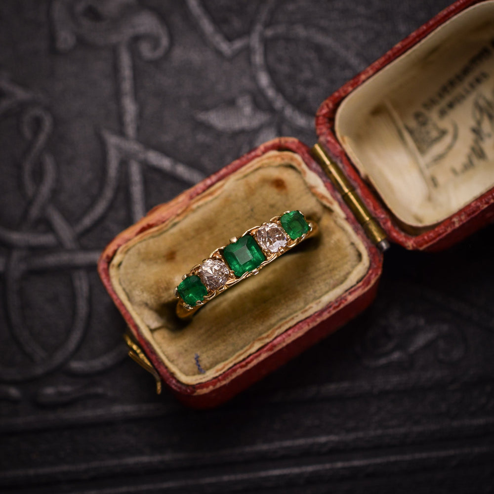 Victorian Emerald & Diamond 5-Stone Ring