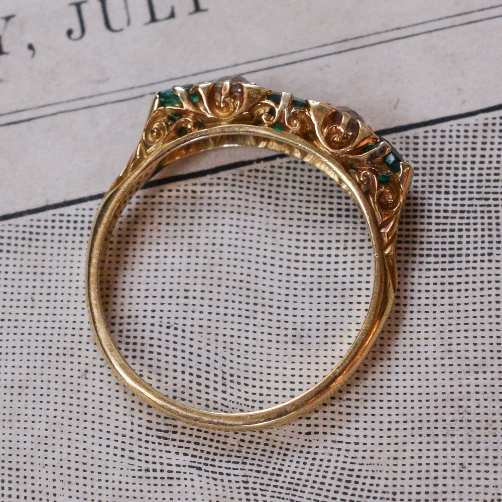 Victorian Emerald & Diamond 5-Stone Ring