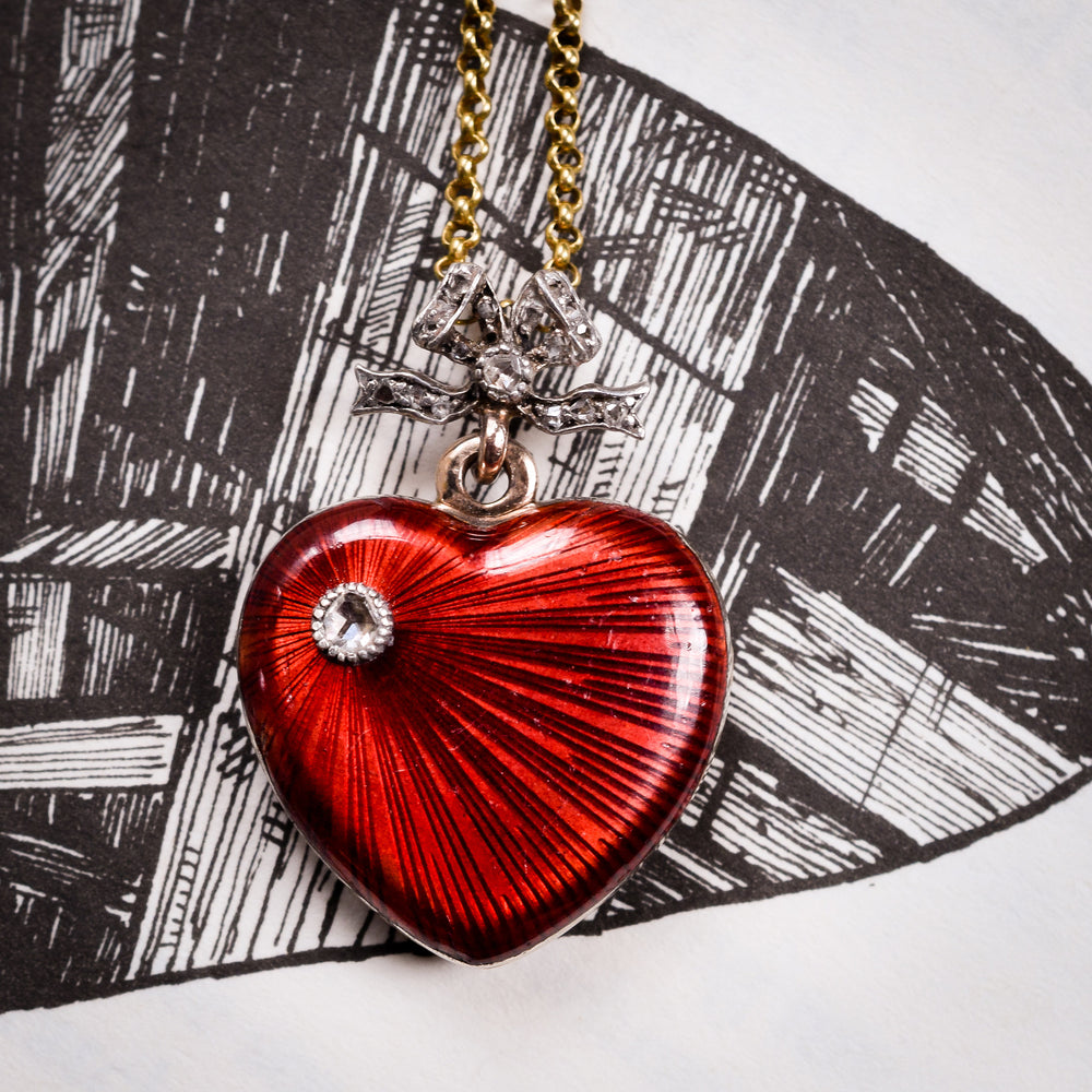 Antique Fabergé Red Enamel Heart Locket