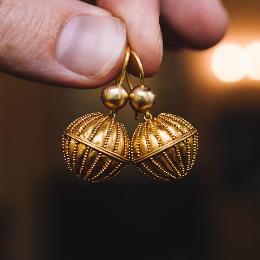 Victorian Etruscan Revival Orb Earrings