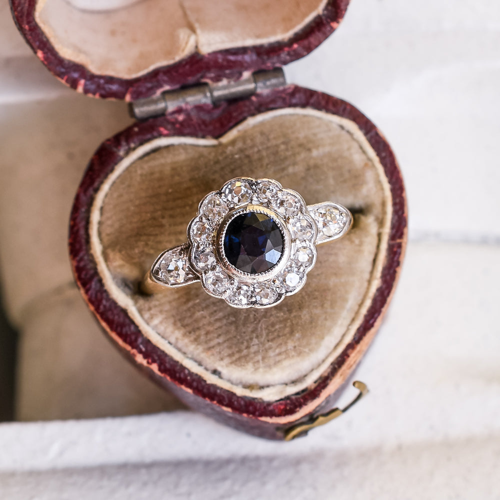 Edwardian Sapphire & Old Cut Diamond Daisy Ring