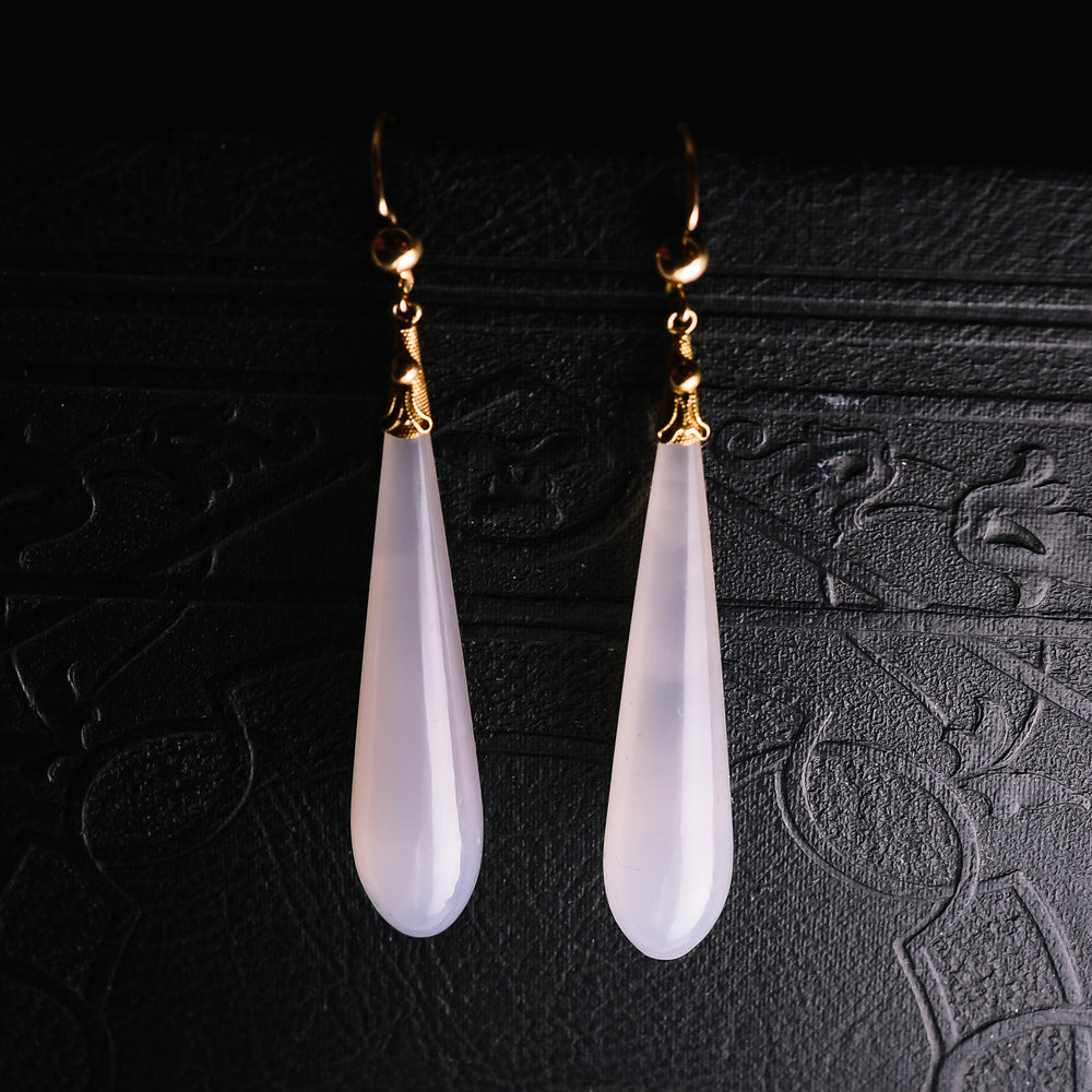 Georgian Blue Chalcedony Teardrop Earrings