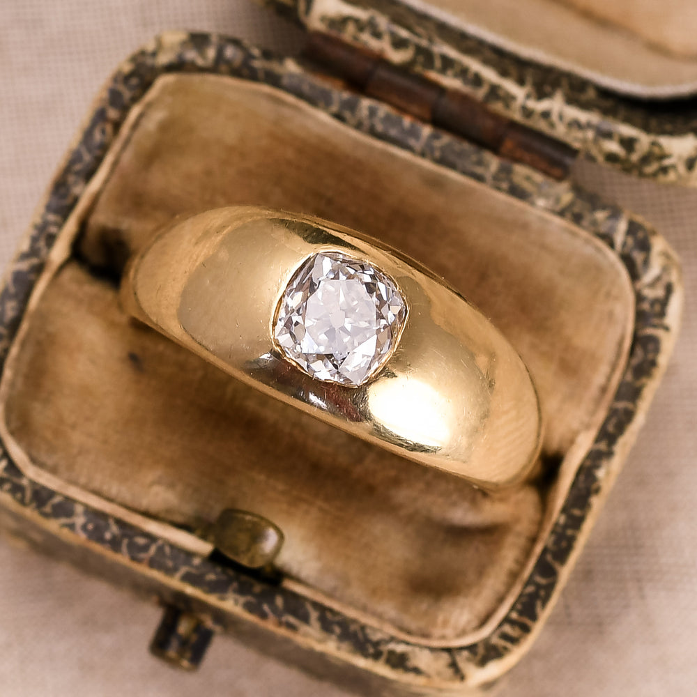 Victorian 1.18ct Cushion Cut Diamond Solitaire Gypsy Ring