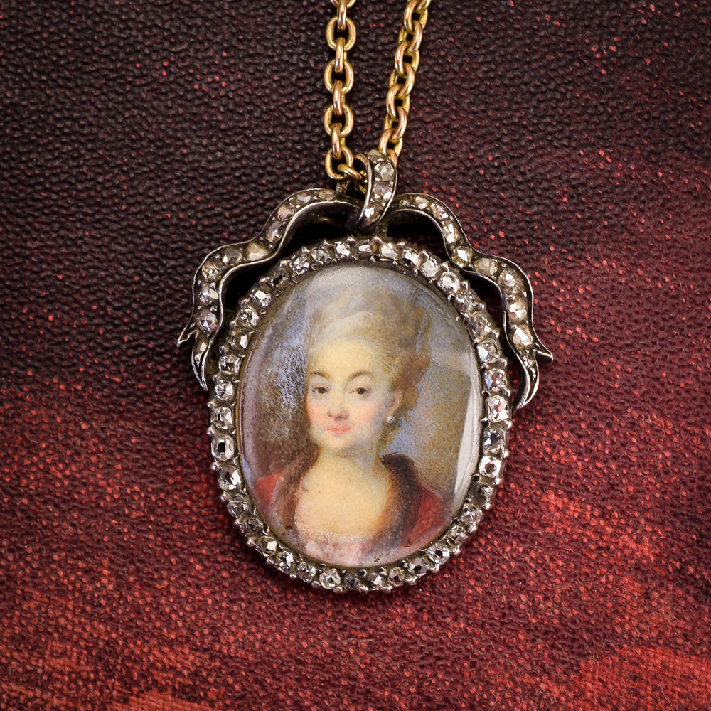Georgian Diamond-Set Portrait Miniature Pendant
