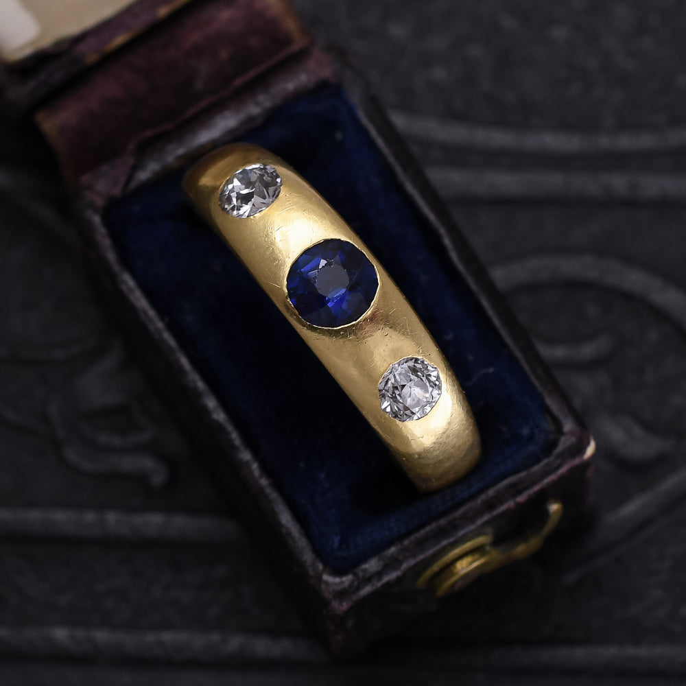 Late Victorian Sapphire & Diamond Three-Stone Gypsy Ring