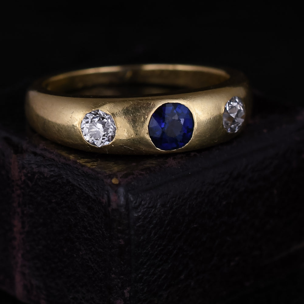 Late Victorian Sapphire & Diamond Three-Stone Gypsy Ring