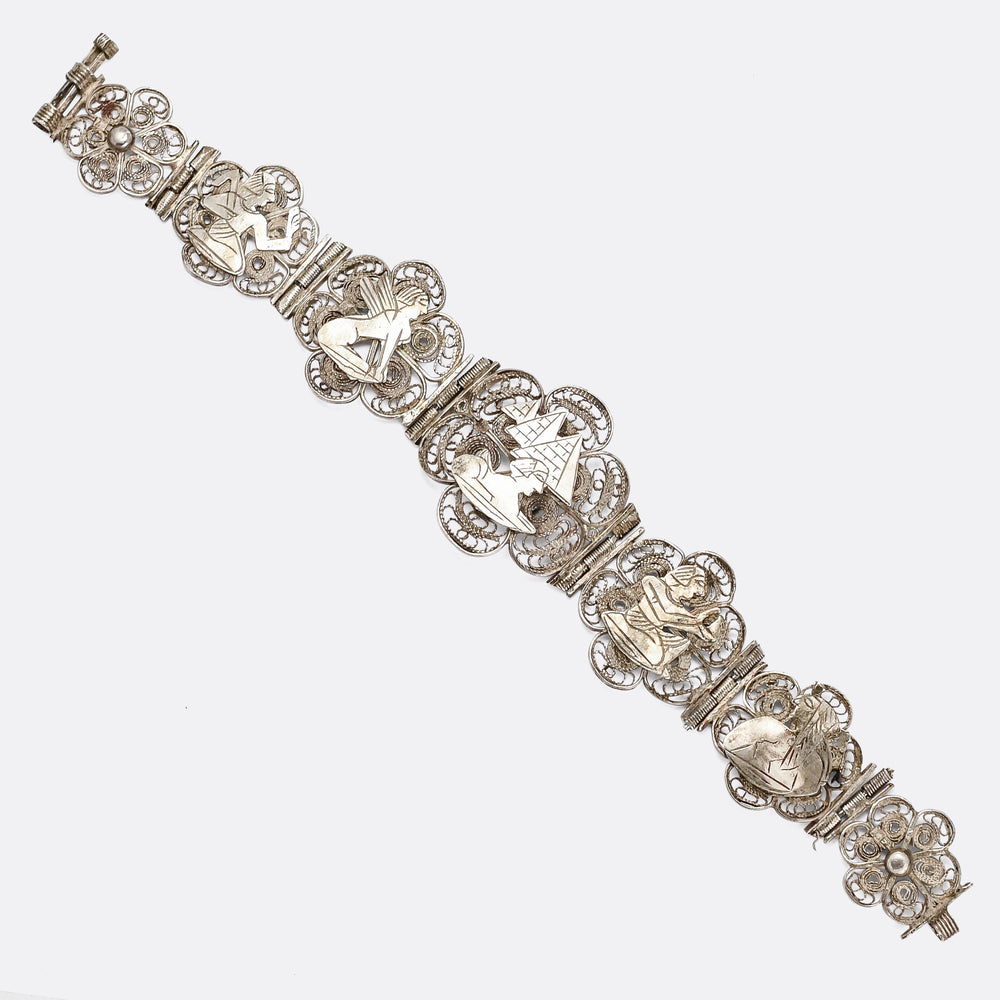 1920s Egyptian Revival Silver Filigree Bracelet