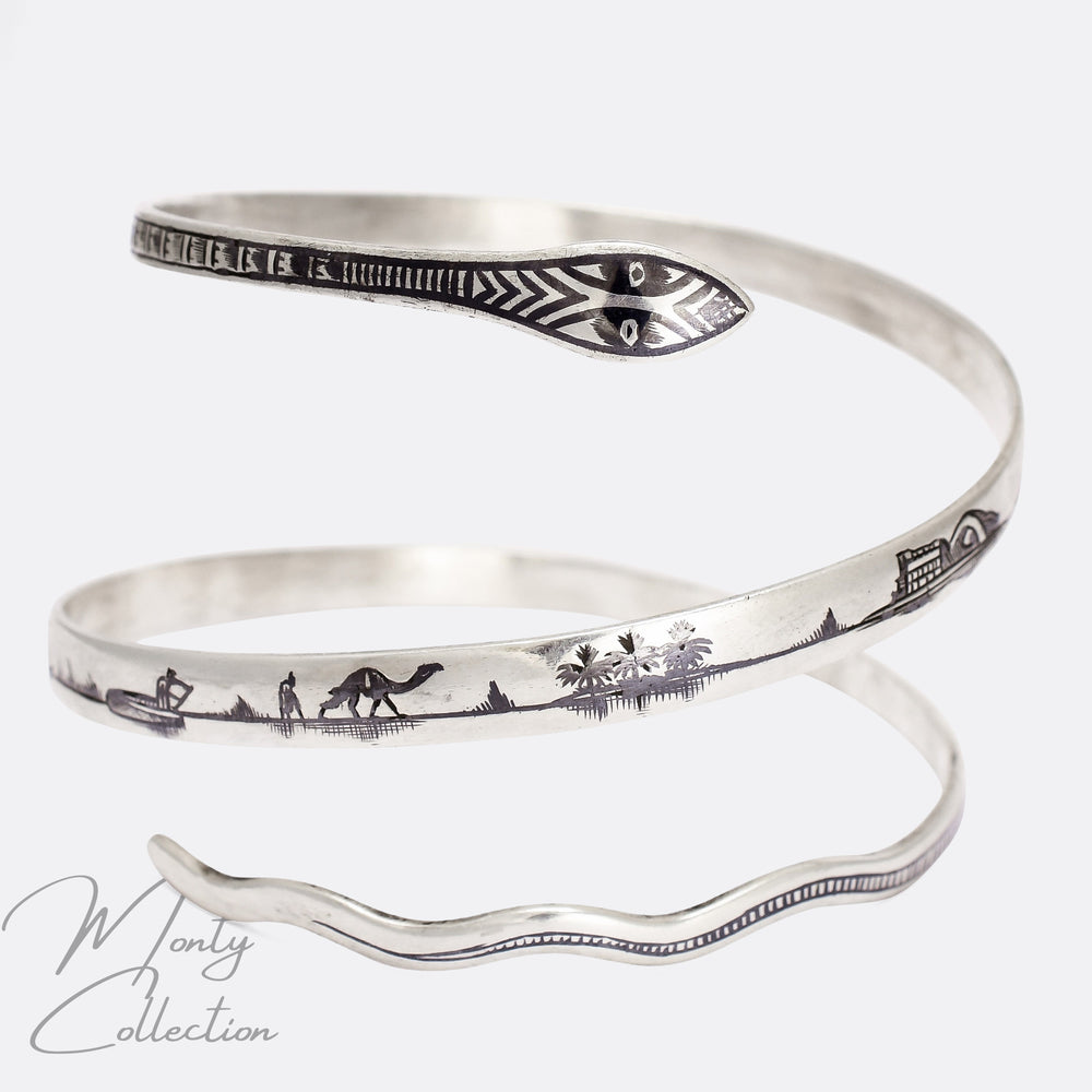 1930s Egyptian Revival Niello Serpent Bangle