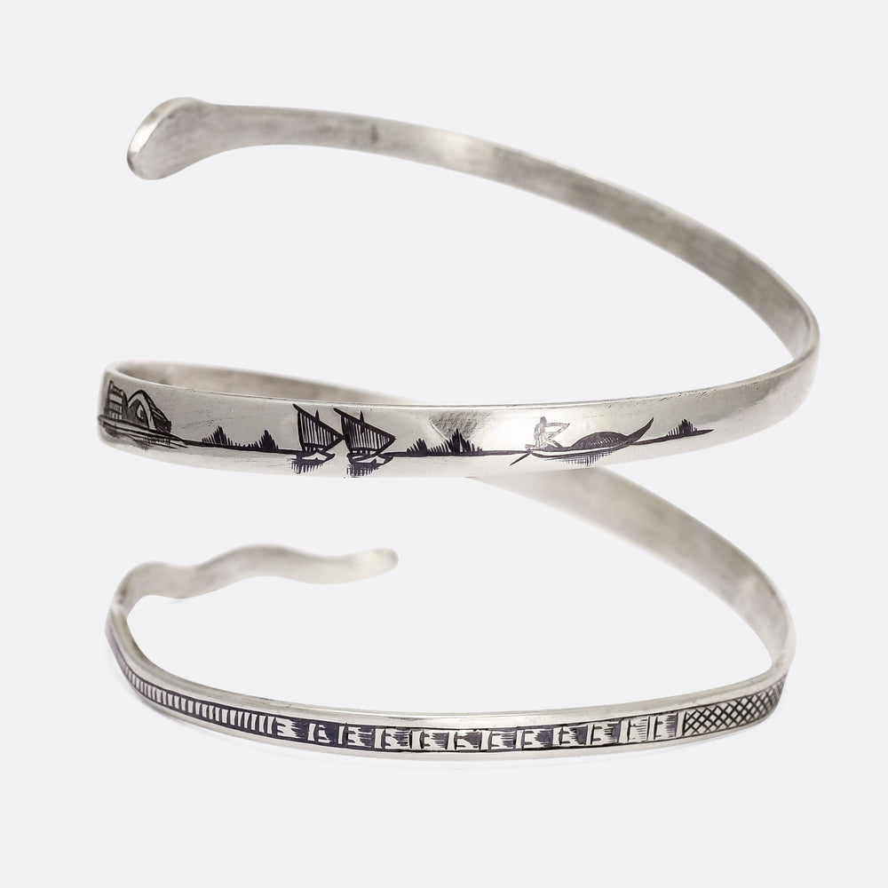 1930s Egyptian Revival Niello Serpent Bangle