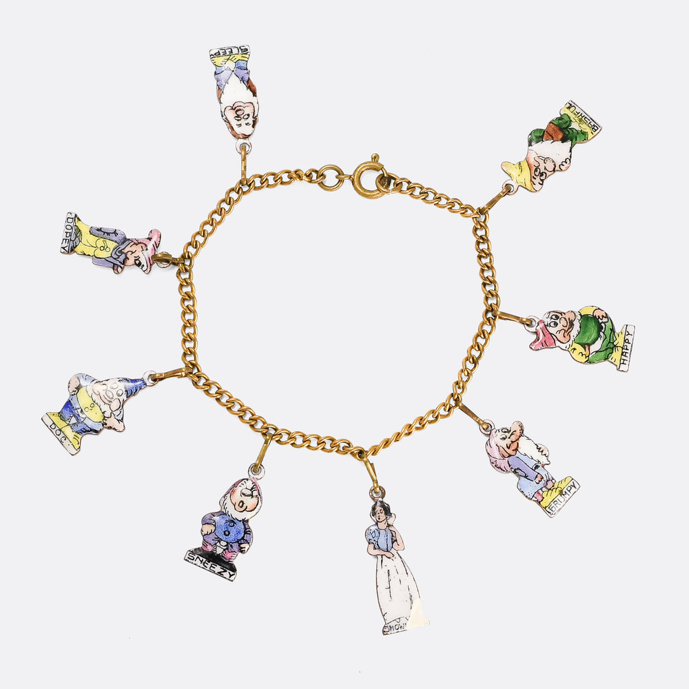 1930s Enamel Snow White & The Seven Dwarfs Bracelet