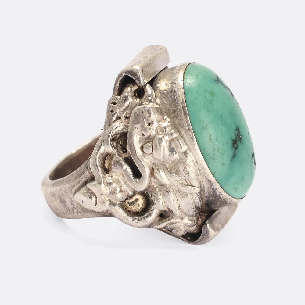 1930s Turquoise Matrix Chinese Dragon Ring