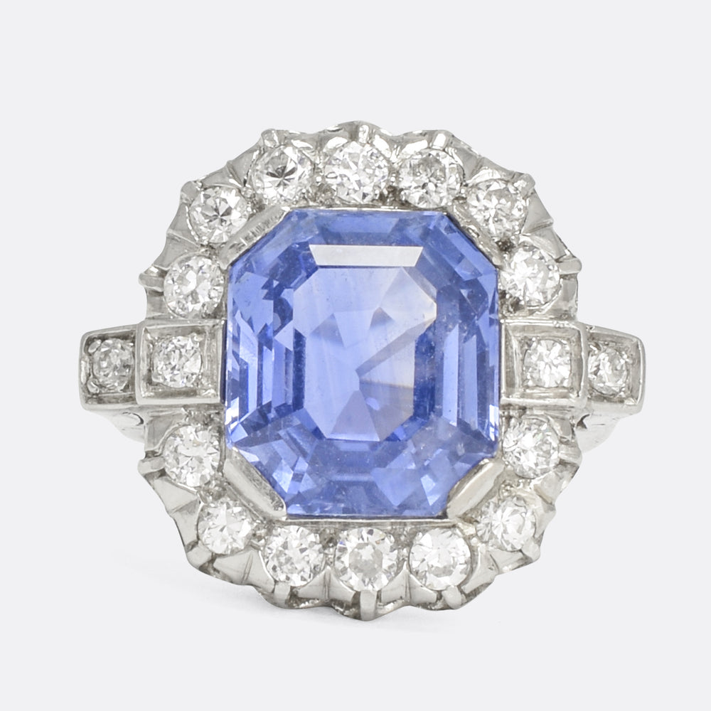 1930s Art Deco Ceylon Sapphire & Diamond Cluster Ring