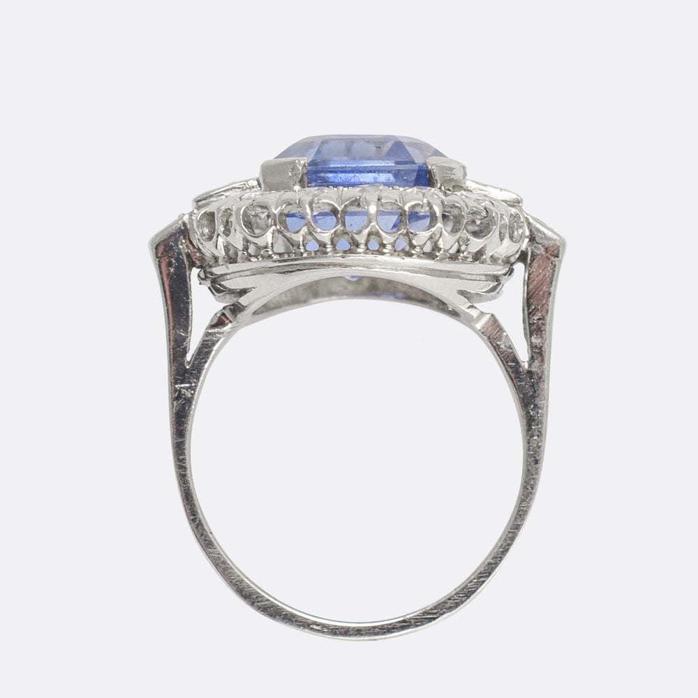 1930s Art Deco Ceylon Sapphire & Diamond Cluster Ring