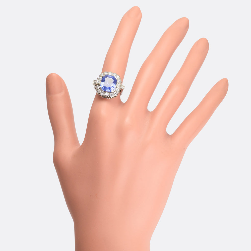 1930s Art Deco Ceylon Sapphire & Diamond Cluster Ring