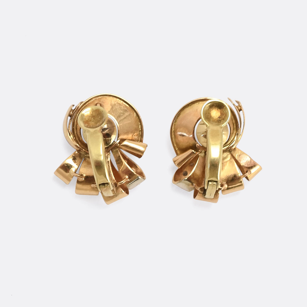 1940s Retro Pearl & Diamond Nautilus Earrings