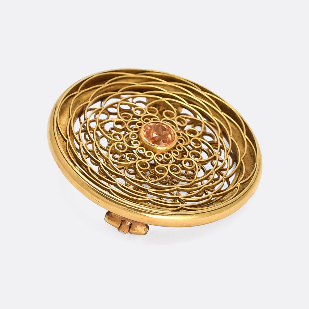 1940s Tiffany & Co. Padparadscha Filigree Brooch