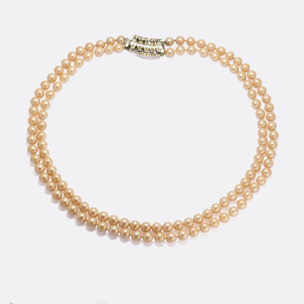 1950s Faux Pearl Double Strand Necklace
