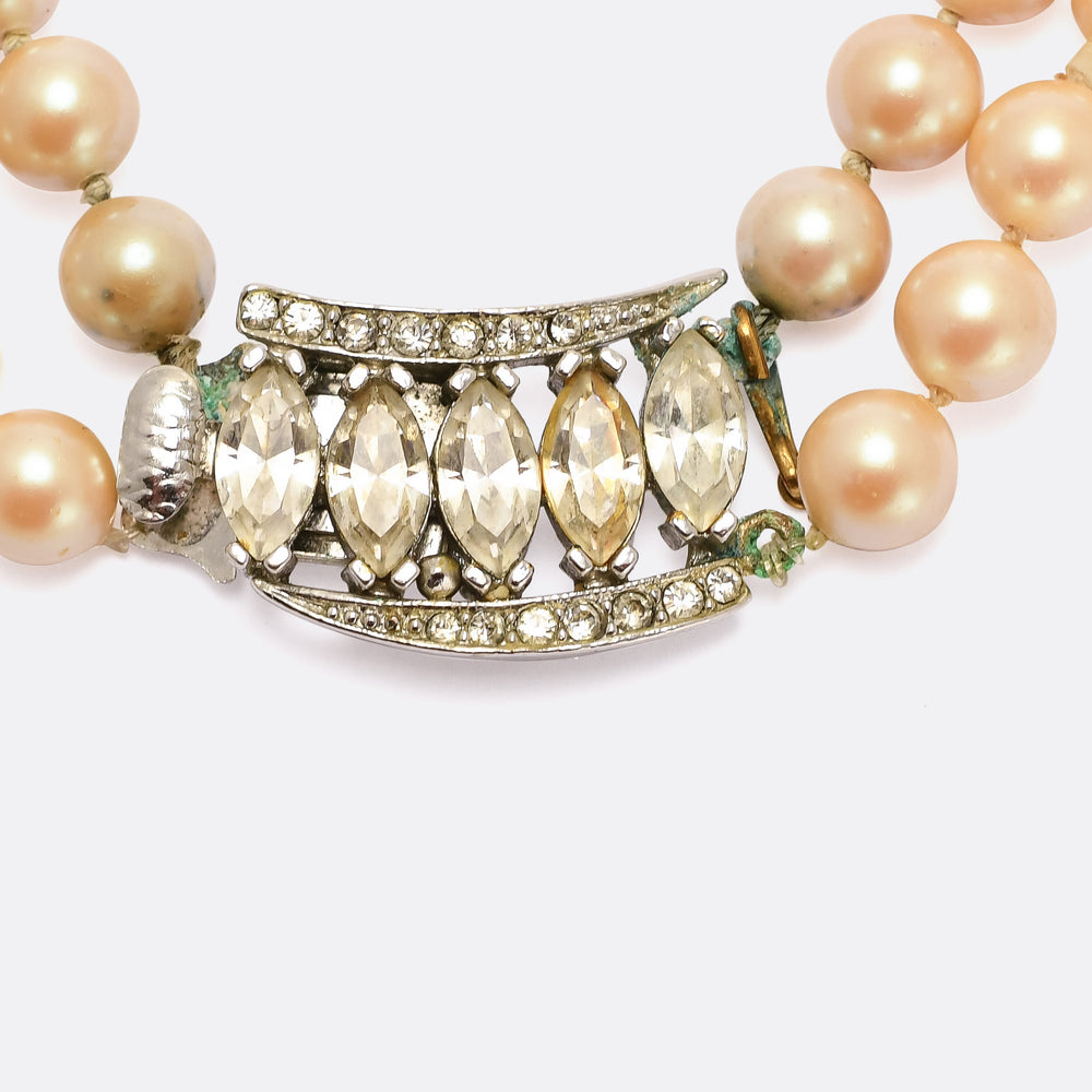1950s Faux Pearl Double Strand Necklace
