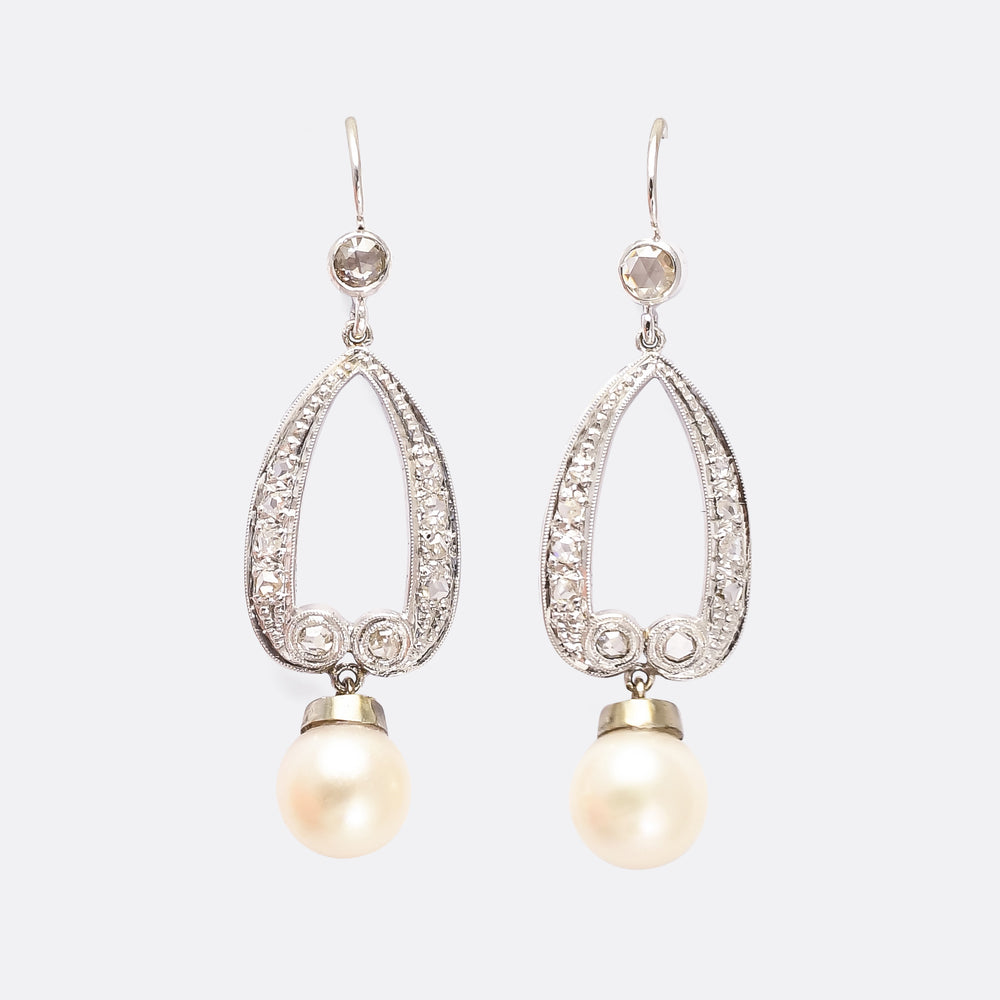 1950s Pearl & Diamond Acorn Earrings