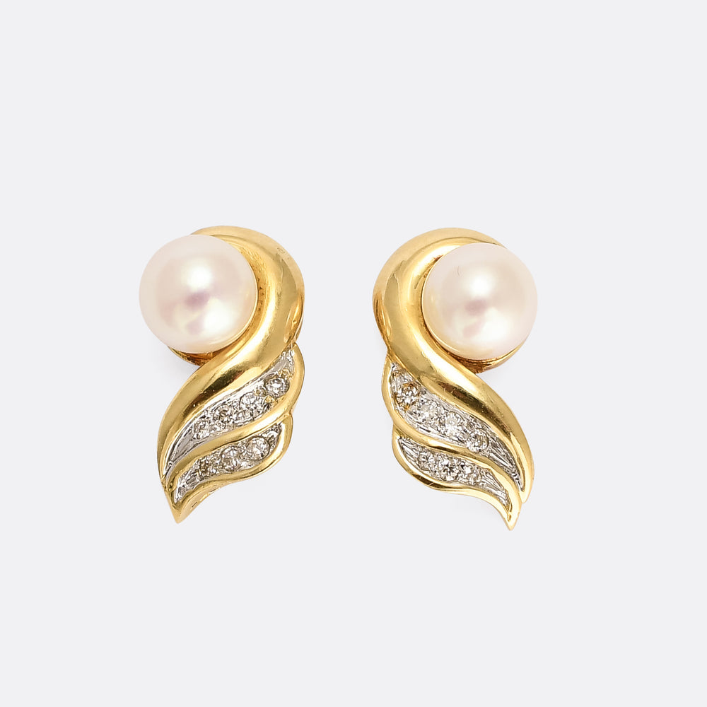 1950s Pearl & Diamond Swan Stud Earrings