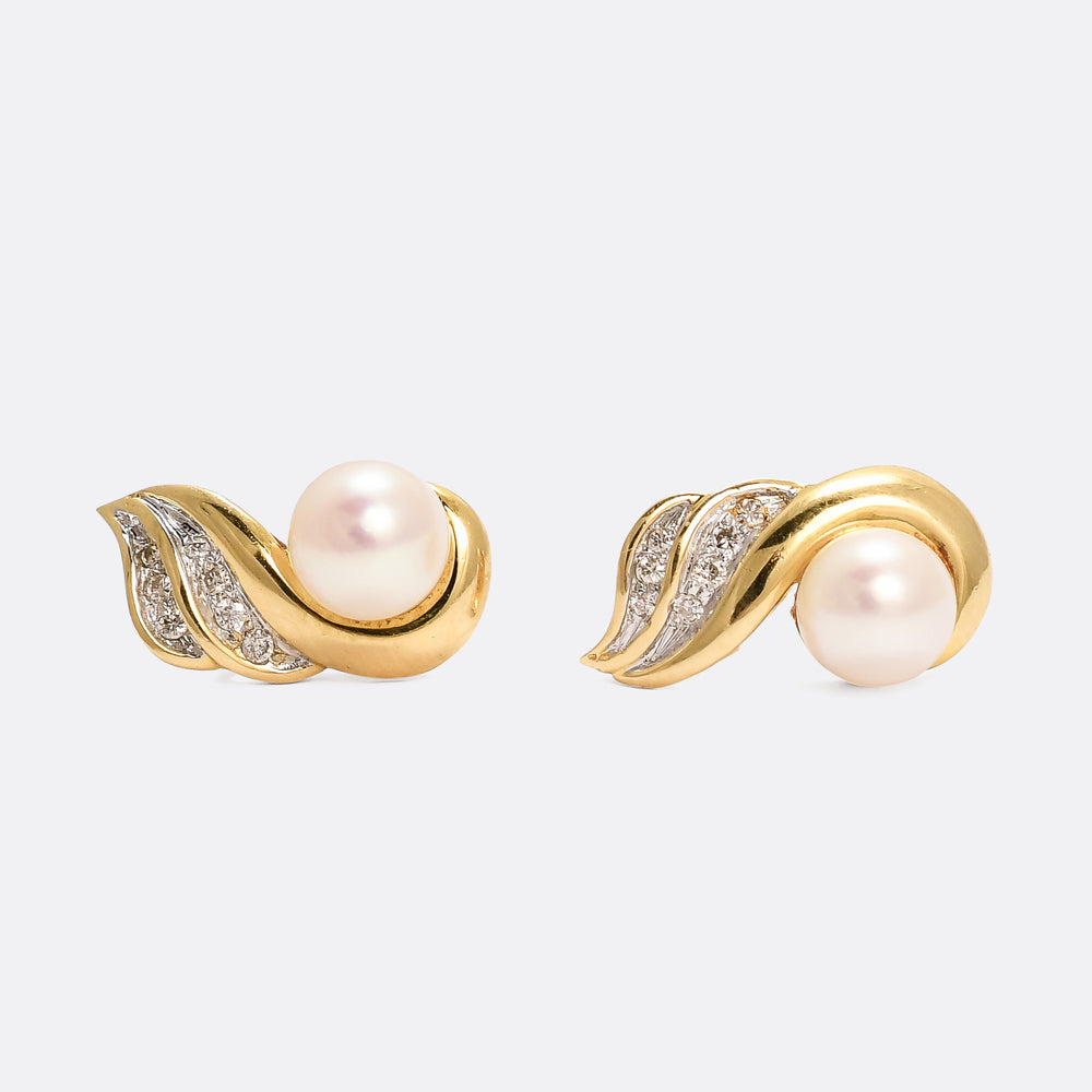 1950s Pearl & Diamond Swan Stud Earrings