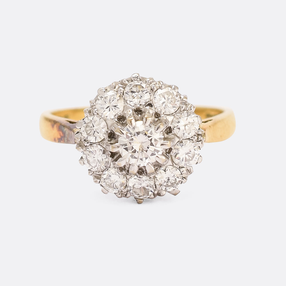 1970s 1.00ct Diamond Cluster Engagement Ring