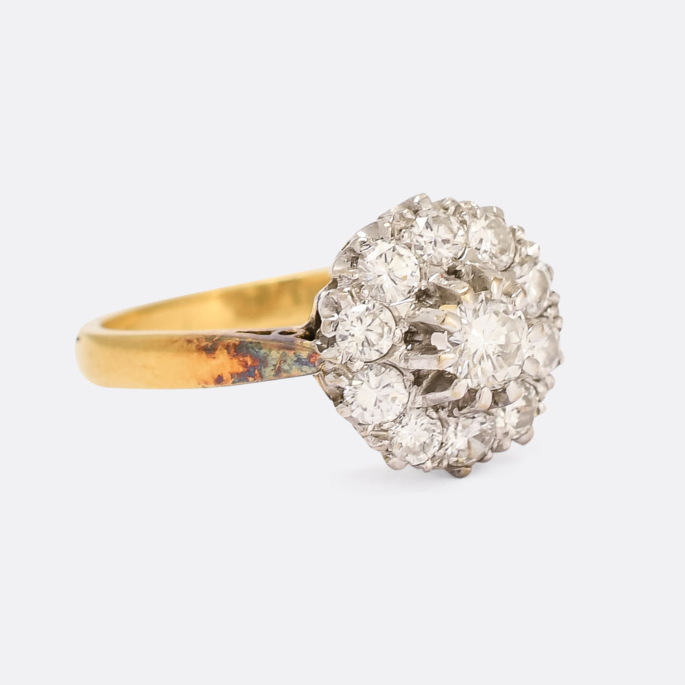 1970s 1.00ct Diamond Cluster Engagement Ring