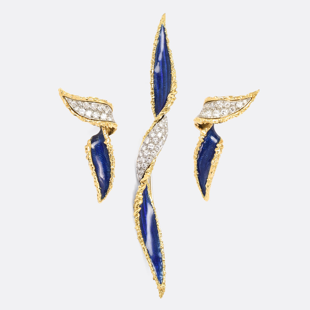 1970s Boucheron Leaf Twist Earring & Brooch Suite