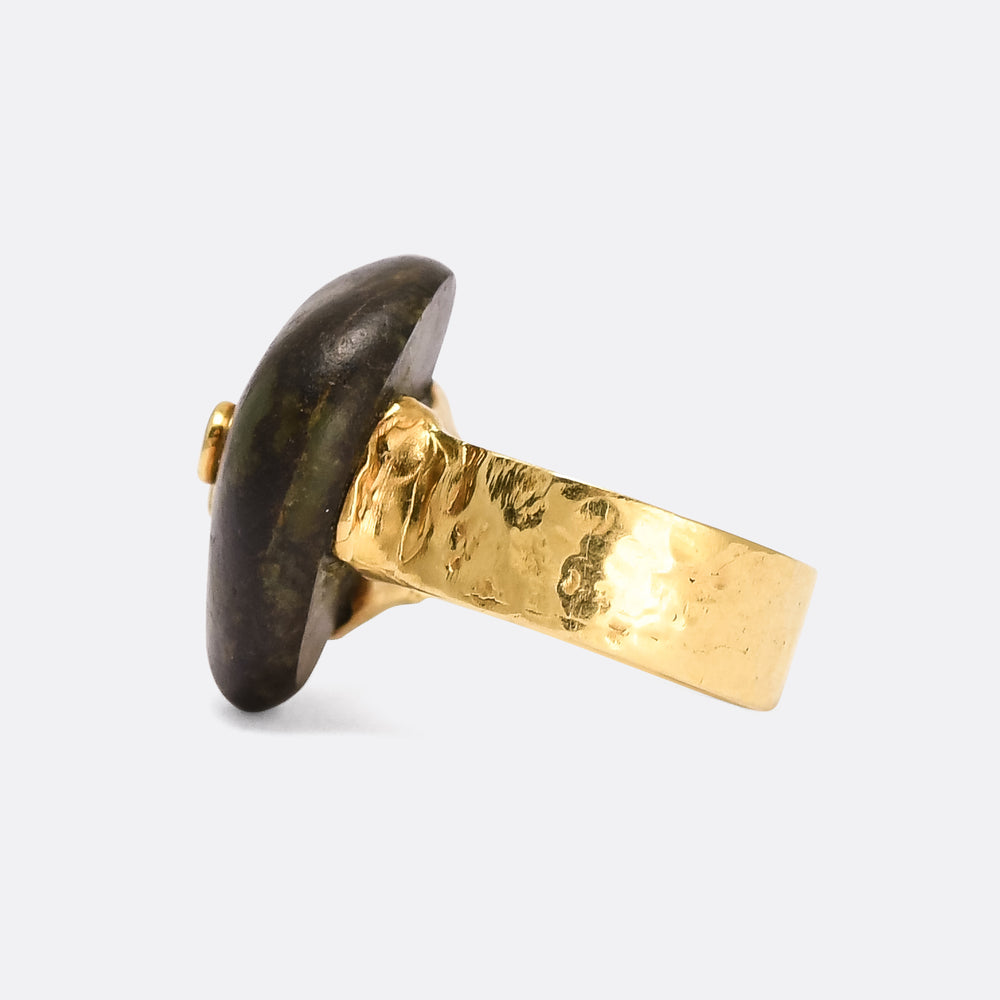 1970s Brutalist Hematite & Diamond Ring