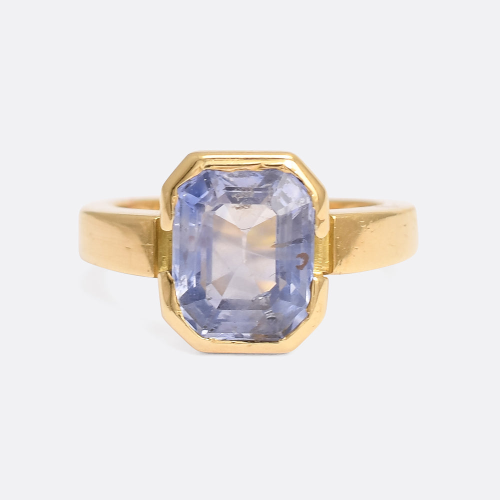 1980s 3.80ct Step Cut Ceylon Sapphire Solitaire Ring