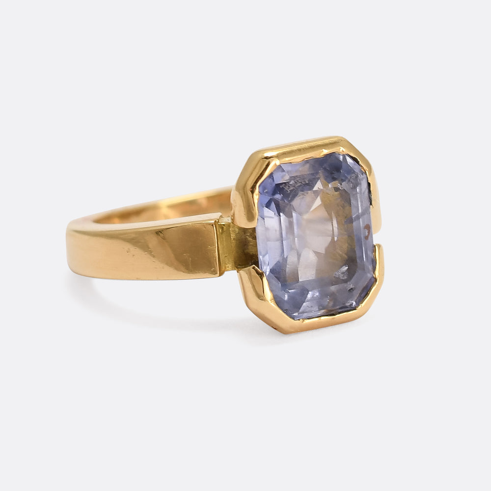 1980s 3.80ct Step Cut Ceylon Sapphire Solitaire Ring