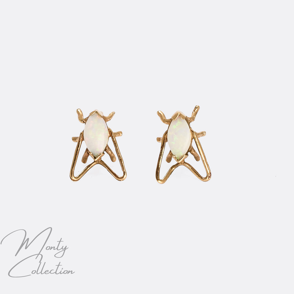 1980s Minimalist Opal Fly Studs