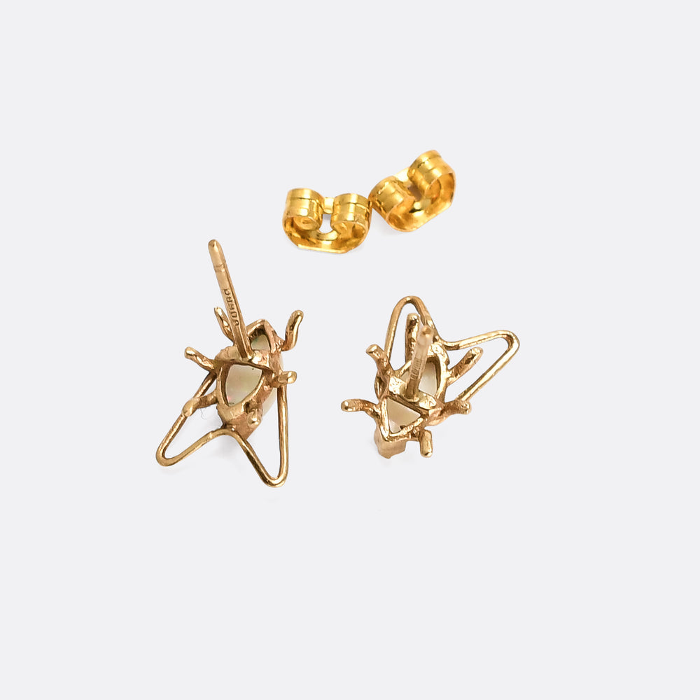 1980s Minimalist Opal Fly Studs