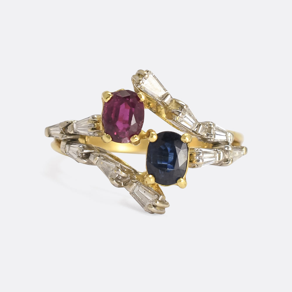 1980s Sapphire & Ruby Toi et Moi Ring