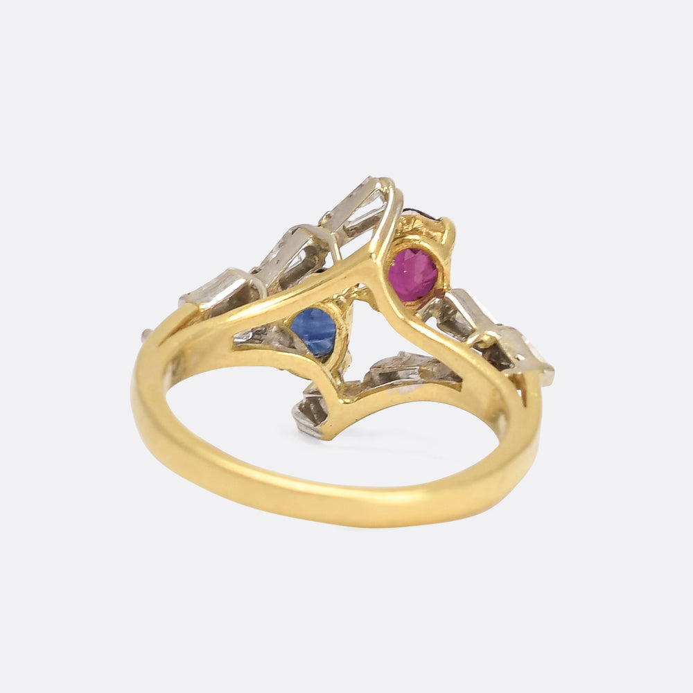 1980s Sapphire & Ruby Toi et Moi Ring