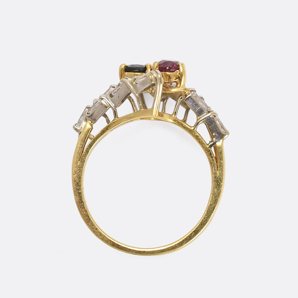 1980s Sapphire & Ruby Toi et Moi Ring