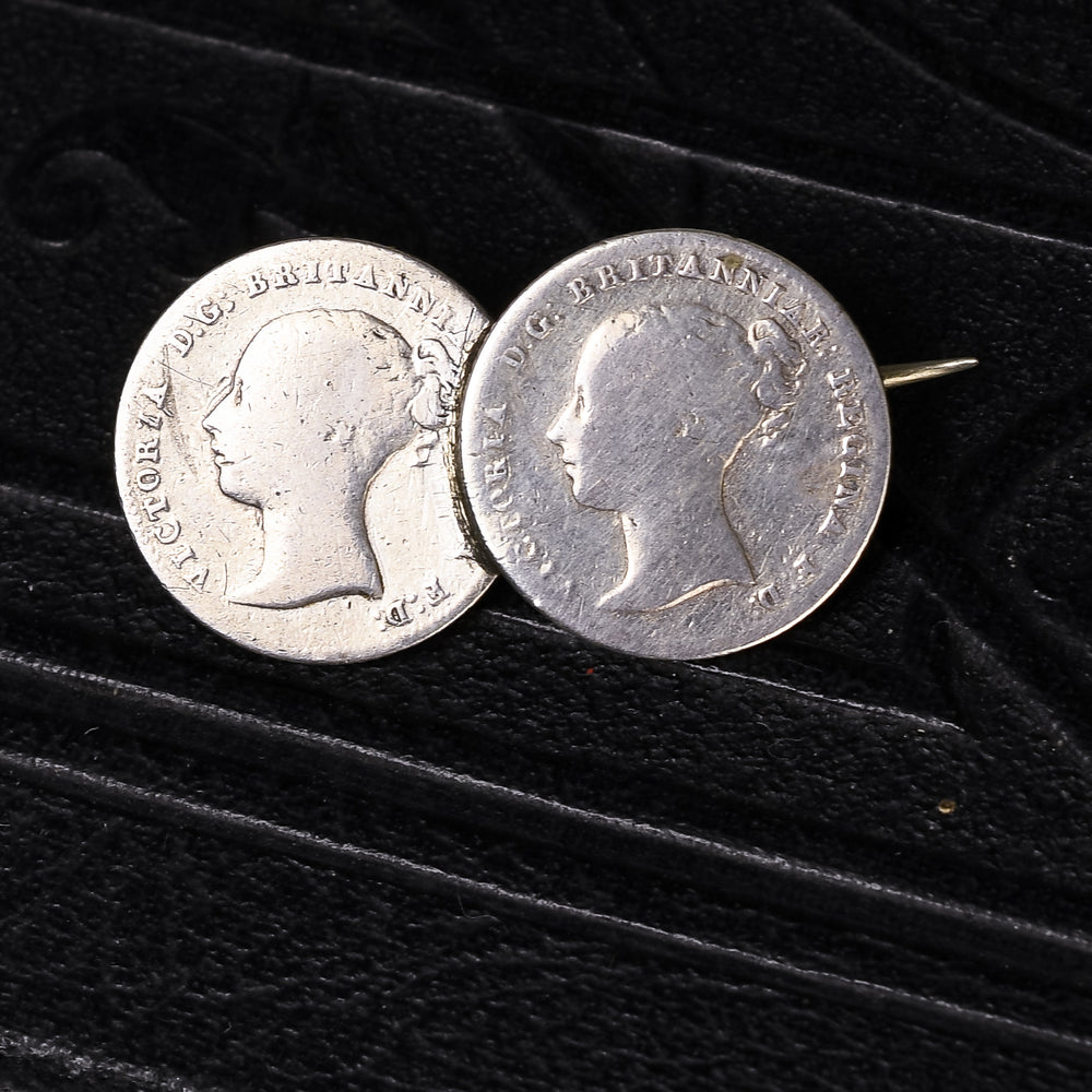 Victorian Numismatic Twin Fourpence Brooch