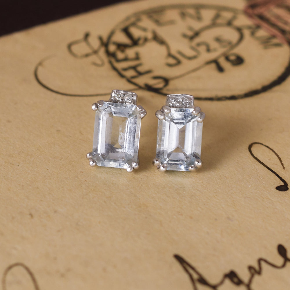 Modern Aquamarine & Diamond Stud Earrings