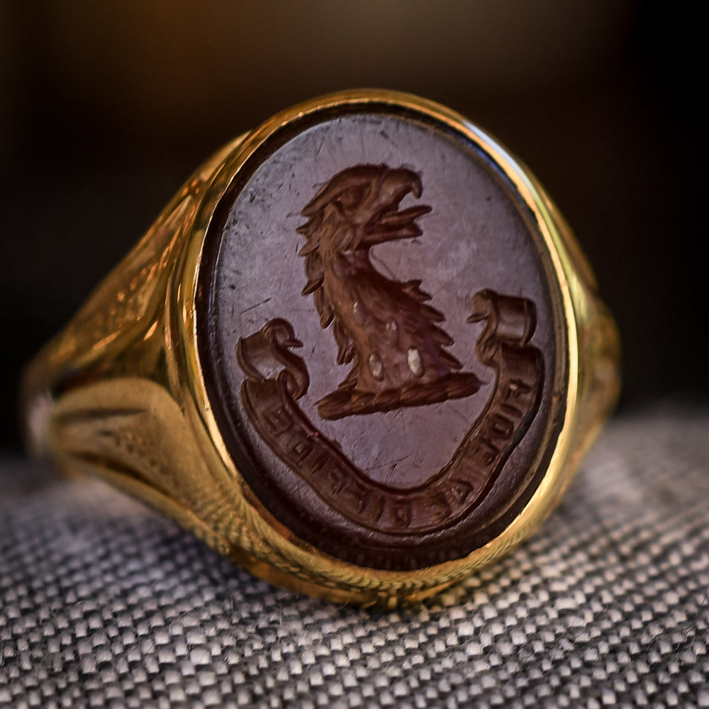 Victorian Eagle Intaglio Signet Ring FIDE AC DIFFIDE